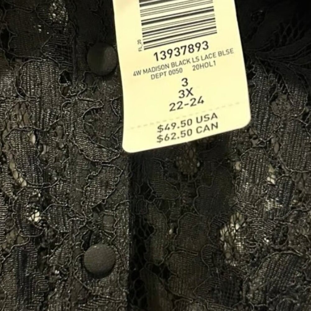 Torrid‎ Madison Black Lace Long Sleeve Button Down Blouse Top 3X 22-24 New - Picture 6 of 6